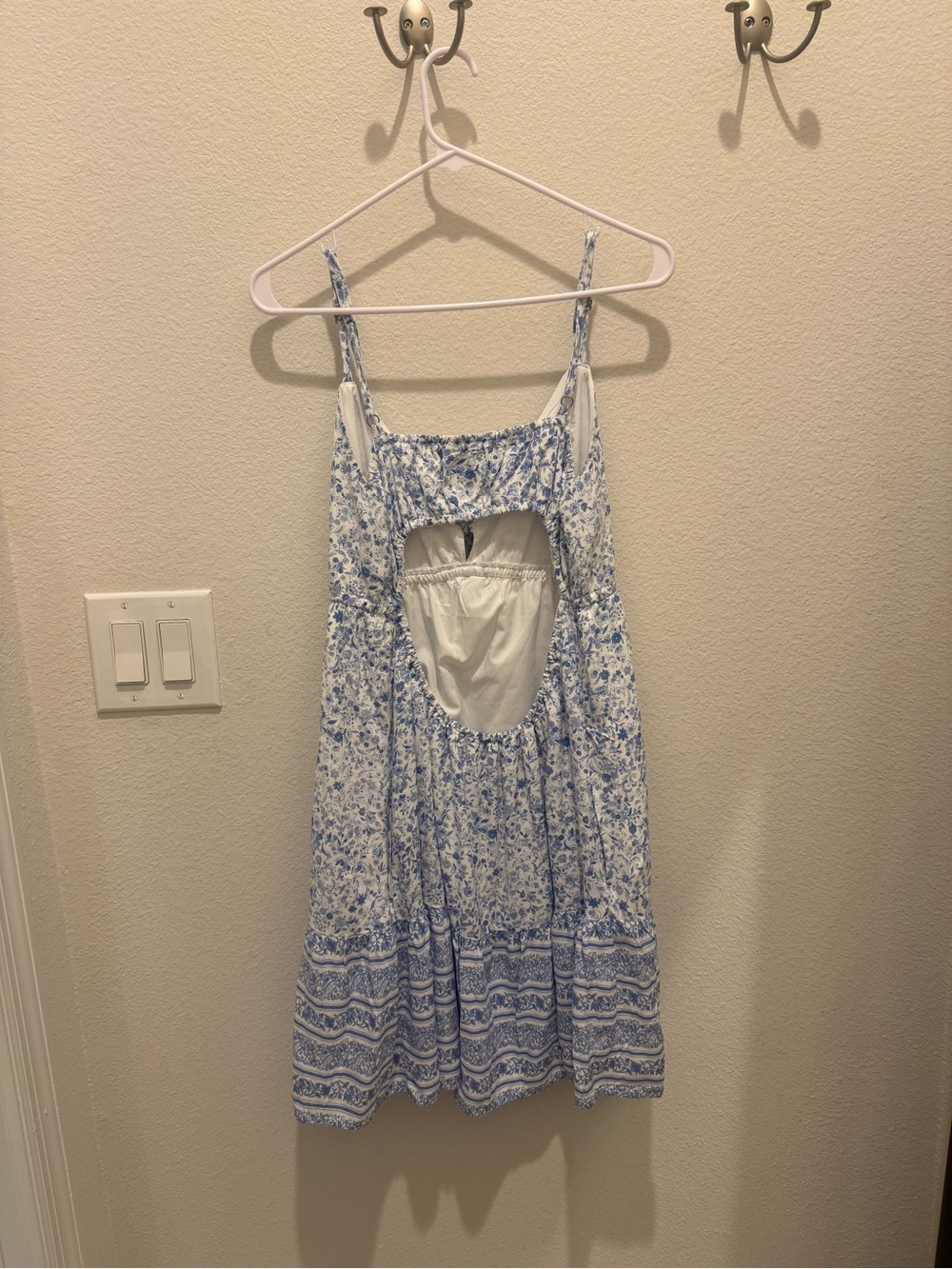 Hollister White and Light Blue Floral Cutout Mini Dress